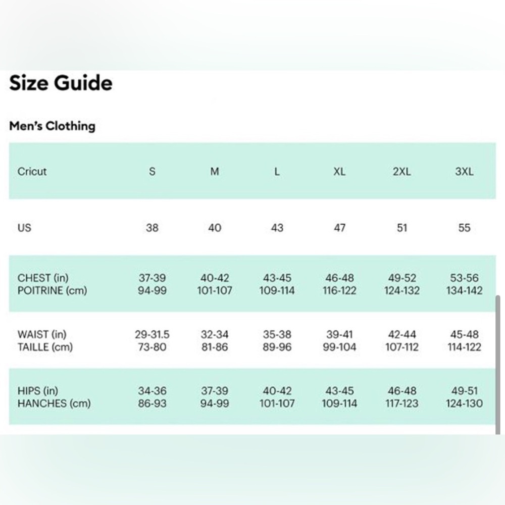 Cricut Size Guide Chart - Picture 3 of 3